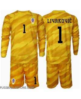 Günstige Kroatien Dominik Livakovic #1 Torwart Heimtrikotsatz Kinder EM 2024 Langarm (+ Kurze Hosen)